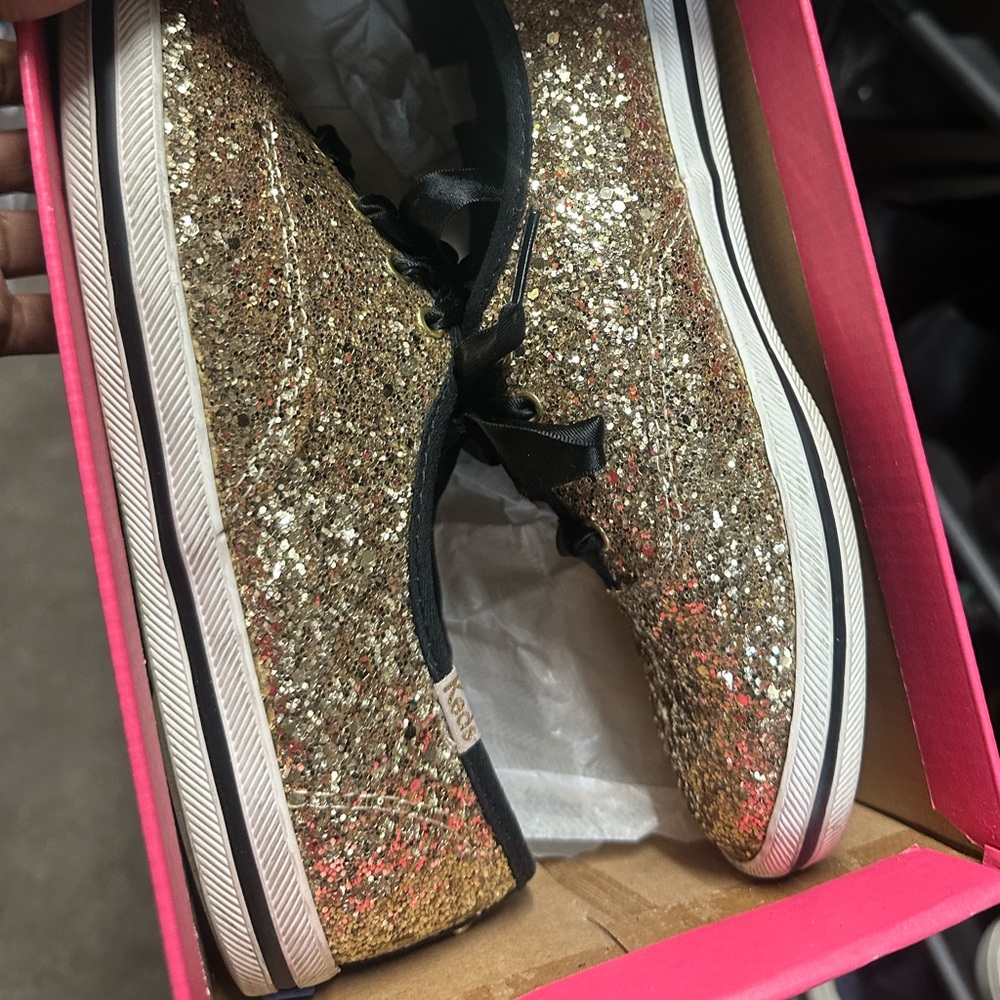 Kate Spade X Keds Black & Gold Glitter Sneakers 6.5